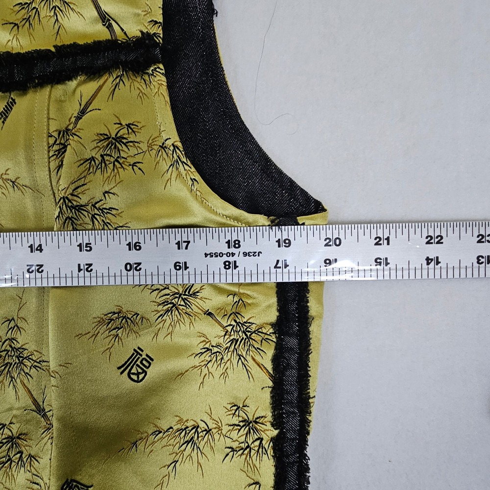 Silk Box Womens Size 10 Green/Gold Bamboo Print Silk Cotton Zip Front Vest Asian - Picture 8 of 10